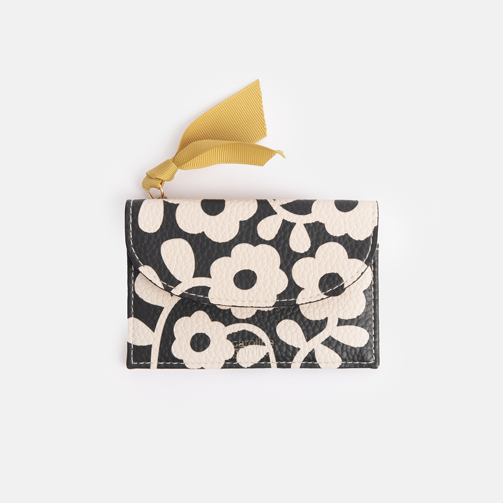 Caroline Gardner / Small Card Purse*Charcoal Mono Bloom