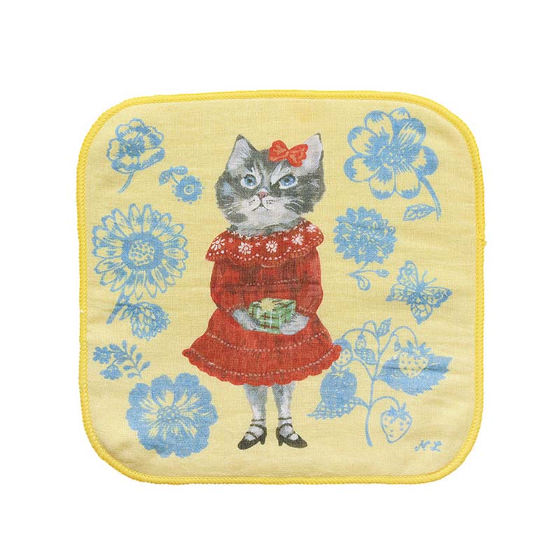 Nathalie Lete Gauze hand Towel／Gray cat