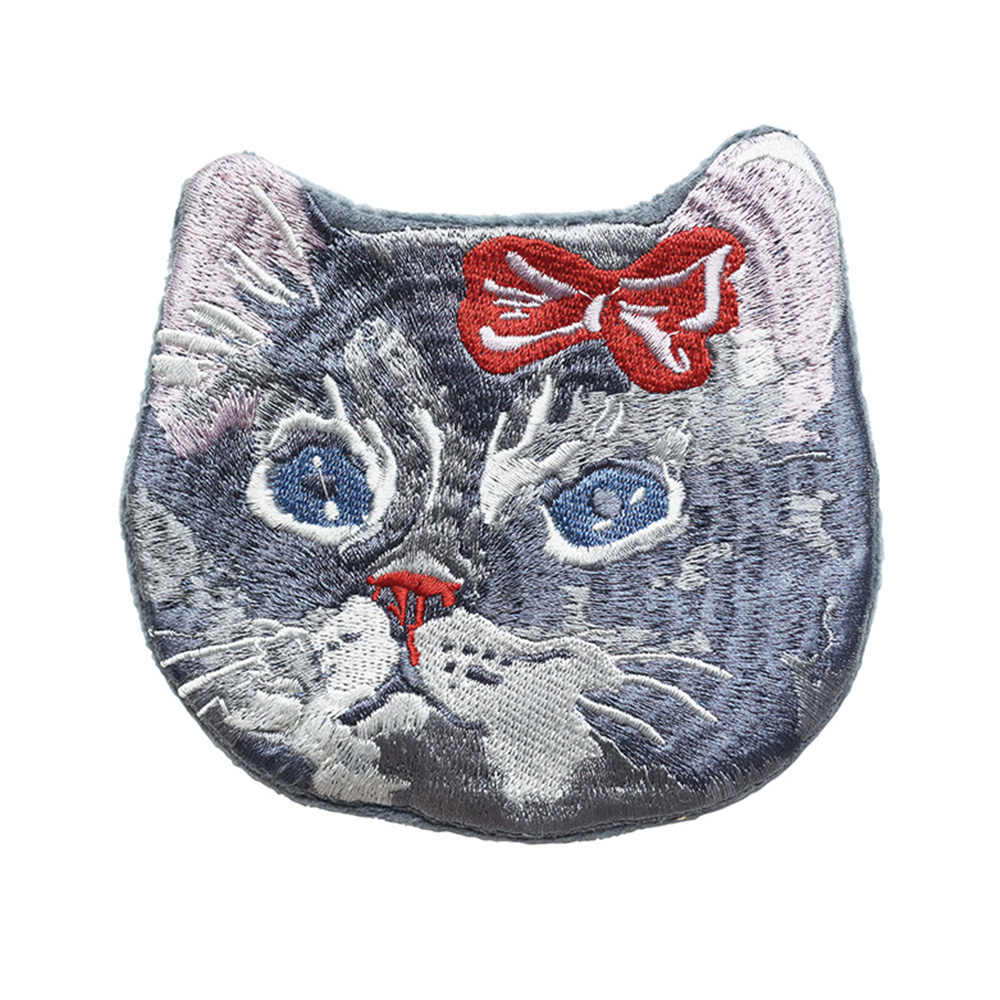 Nathalie Lete Embroidered cat face pouch Gray cat