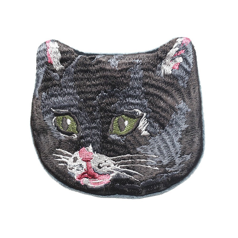 Nathalie Lete Embroidered cat face pouch/ Black cat