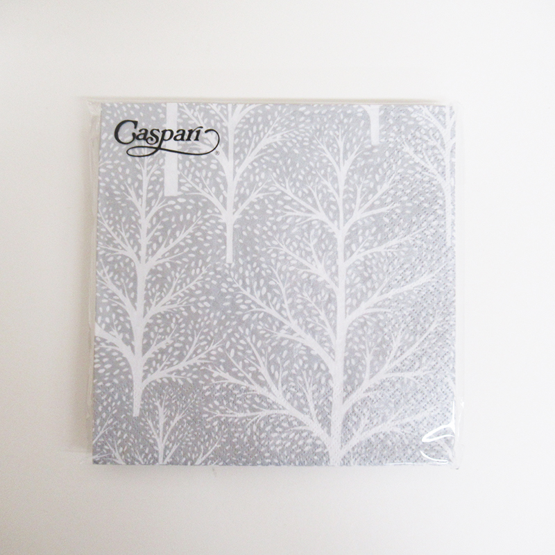 Caspari クリスマスペーパーナプキン　Winter Trees Silver/white