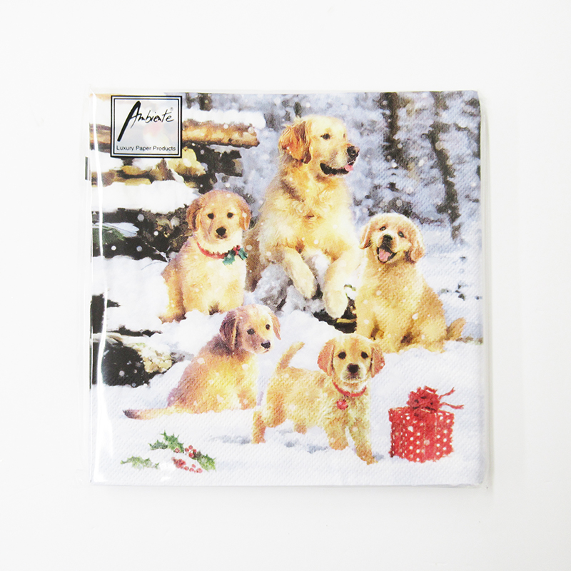 Ambiente クリスマスペーパーナプキン　Golden retriever puppies