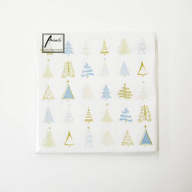 Ambiente クリスマスペーパーナプキン　Christmas tree doodles blue