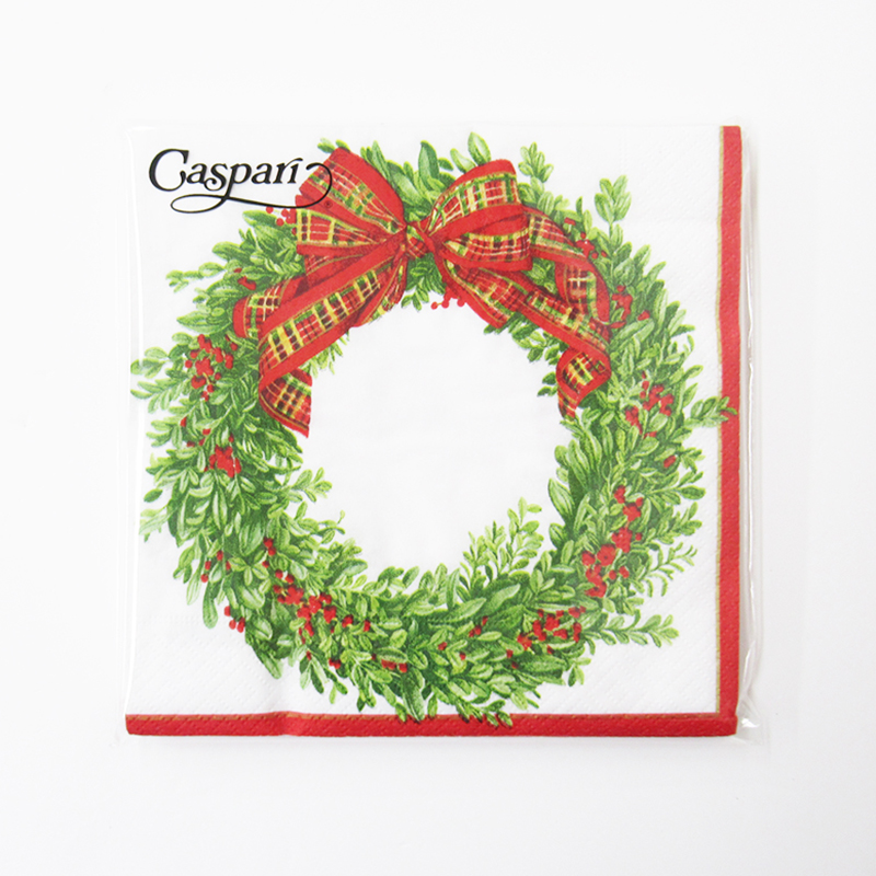 Caspari X’MASペーパーナプキン　Boxwood And Berris Wreath