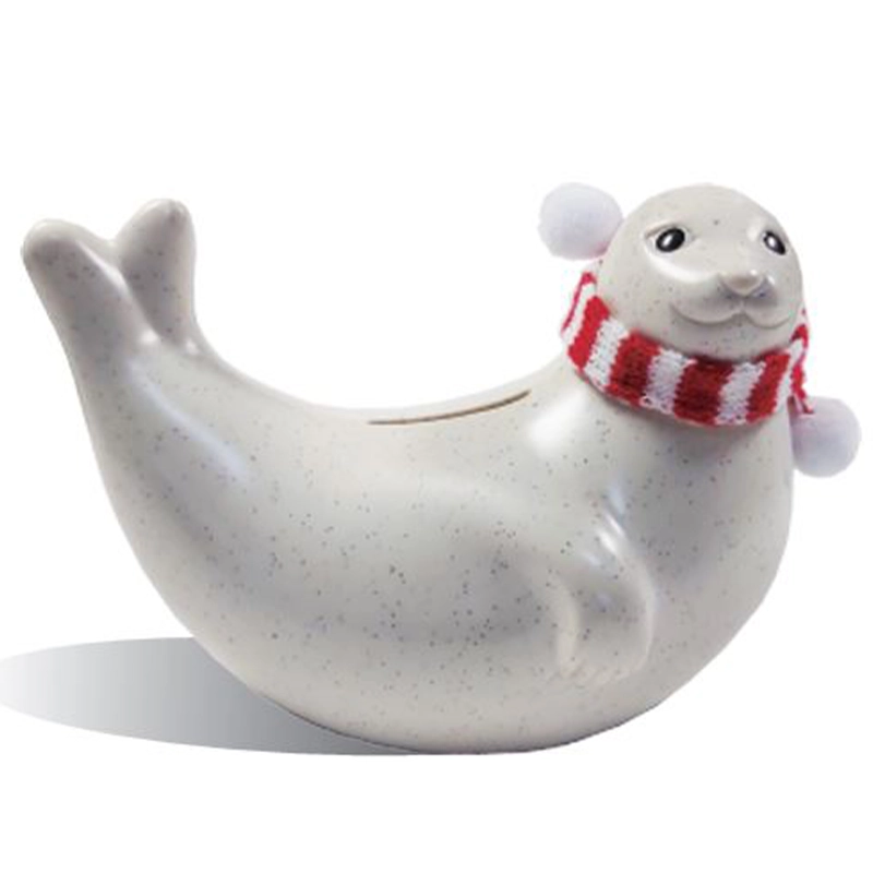 Seal Money Box アザラシ貯金箱 WT/RD ストライプマフラー