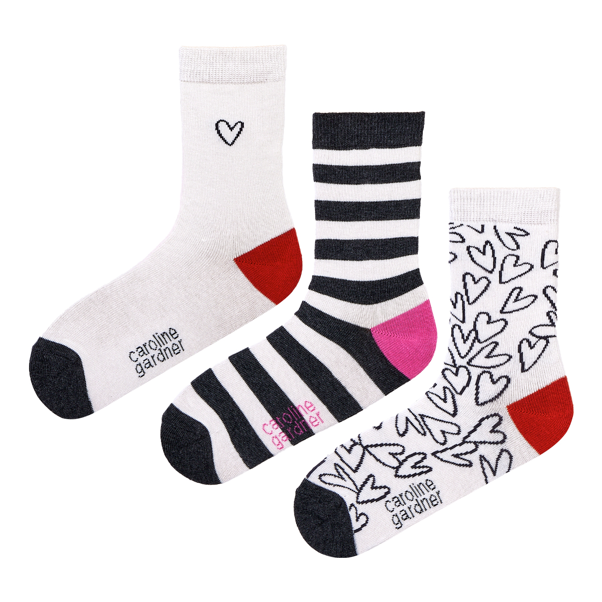 caroline gardner Socks ３足セット LWHT/MONO HEART