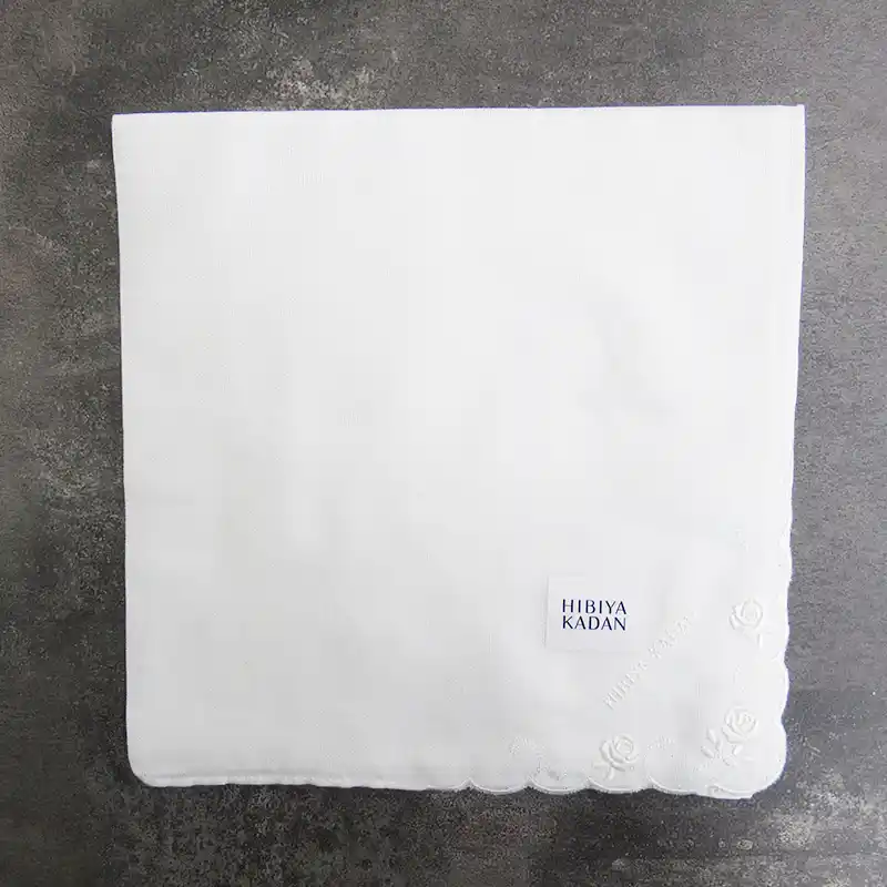 HIBIYA KADAN /ガーゼハンカチ　バラ刺繍　ホワイト