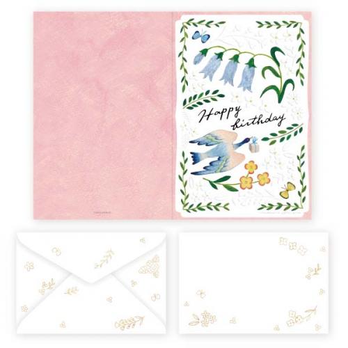 浅野みどり バースデーカード　Bird burthday card pink