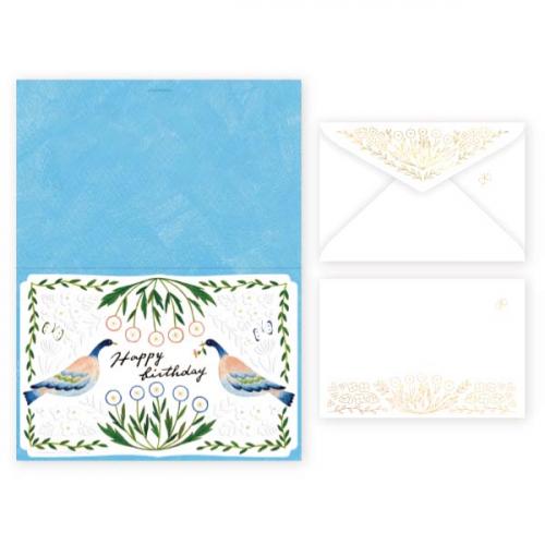 浅野みどり バースデーカード　Bird burthday card blue