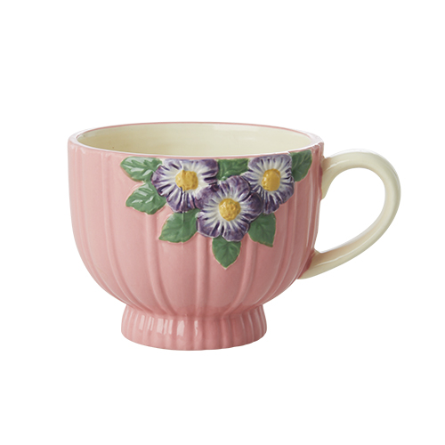 rice  Embossed Flower Mug /PINK