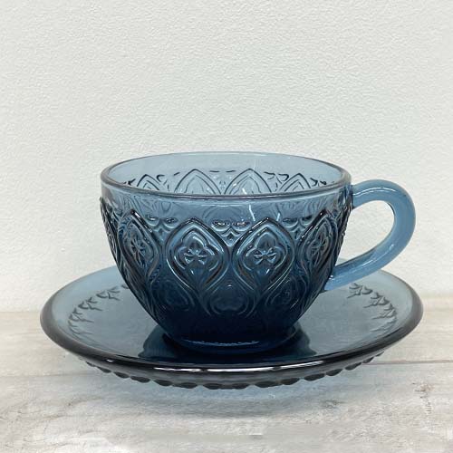 GLASS CUP & SAUCER ''FIORE'' BLUE