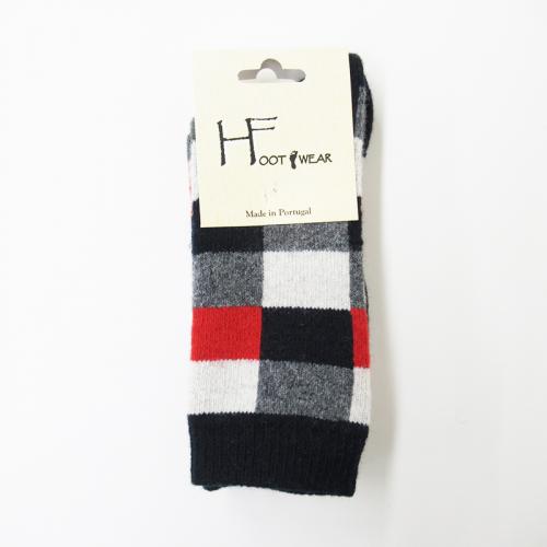 HFOOT　WEAR【ポルトガル製】　ブロックカラーソックス　NV*RD　(CARREAUX)