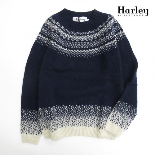 Harley of Scotland 　ノルディック柄ニット　グラデーションスノー　NAVY