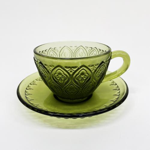 GLASS CUP & SAUCER ''FIORE'' GREEN