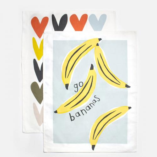 caroline gardner  Tea Towe / Banana/Multi Heart