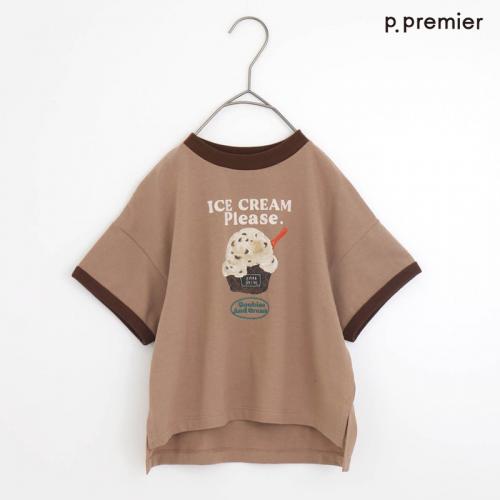 p.premier アイスちょーだいグラフィックリンガーTシャツ BR 90cm